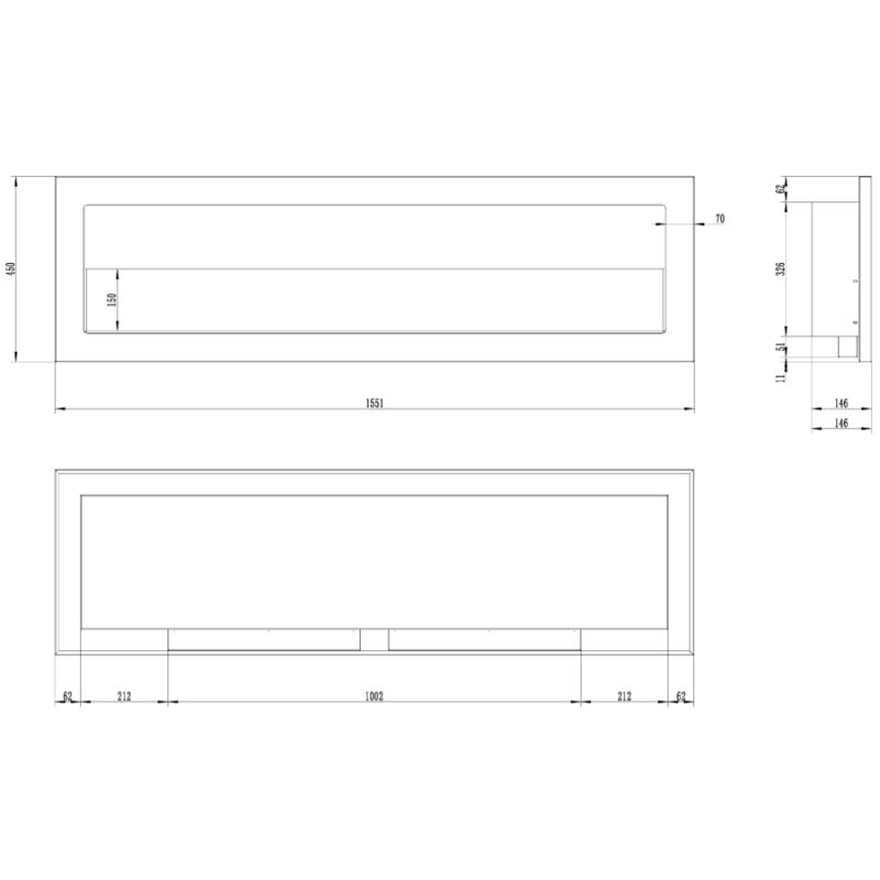 Aflamo Honos 155 z szybą - biokominek ścienny/ do zabudowy