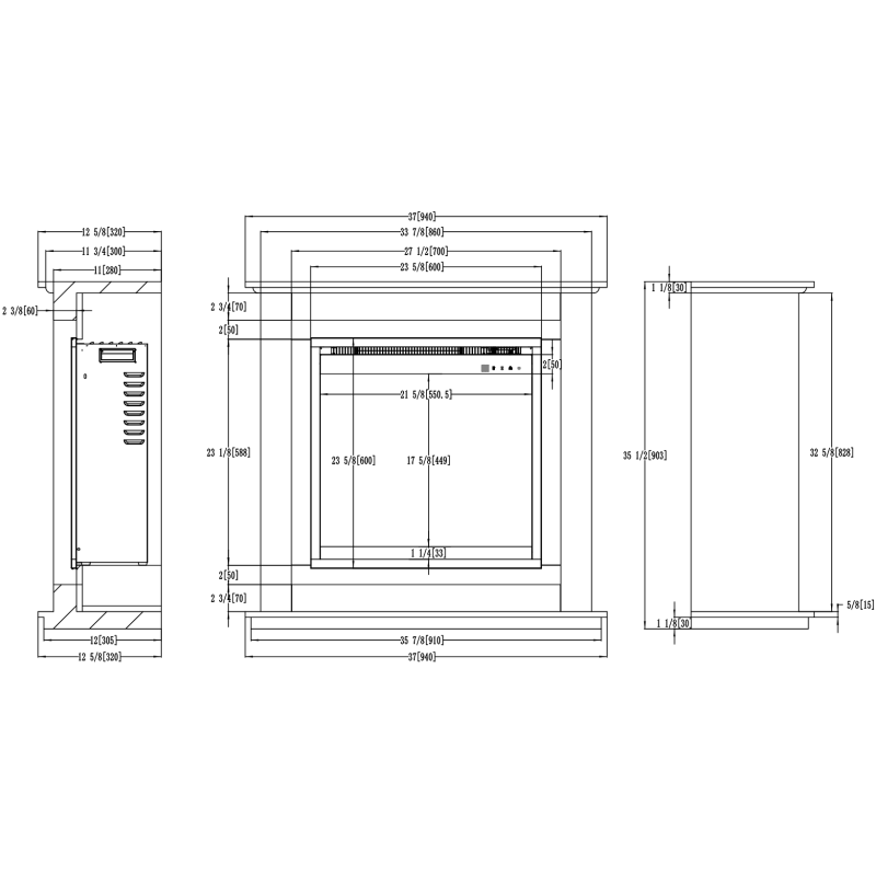 Aflamo Sund Black 3D (60x60) - kominek elektryczny z obudową