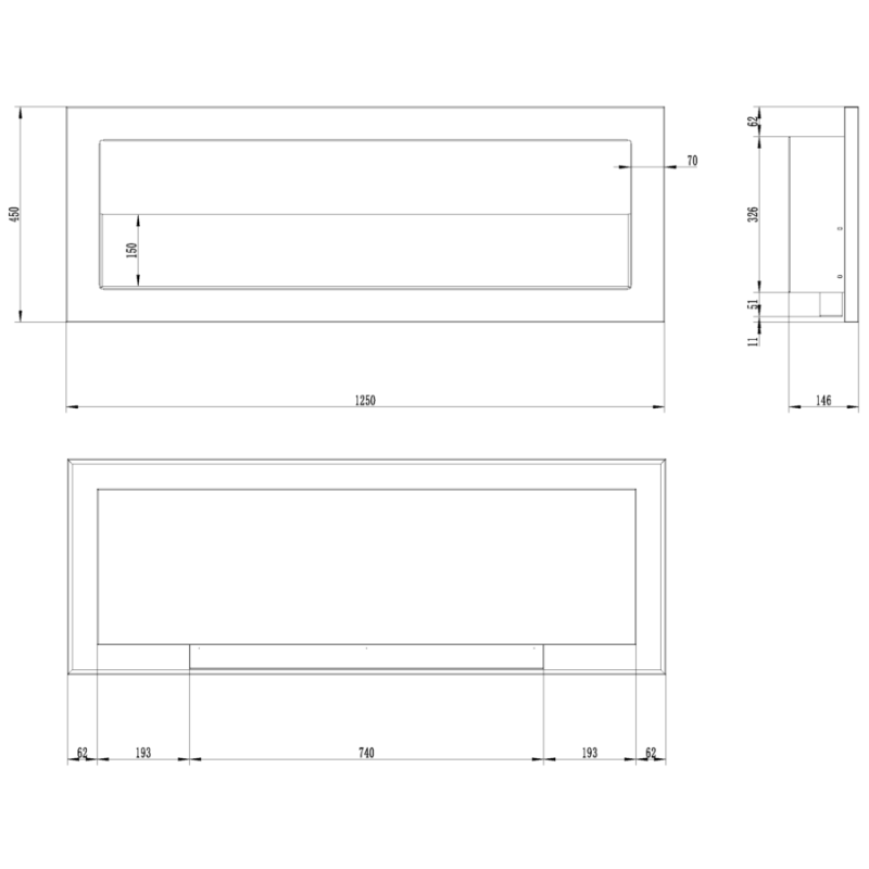 Aflamo Honos 155 z szybą - biokominek ścienny/ do zabudowy