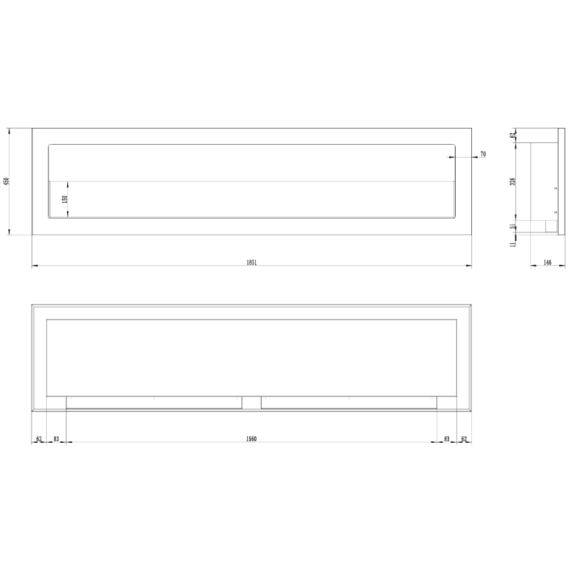 Aflamo Honos 155 z szybą - biokominek ścienny/ do zabudowy