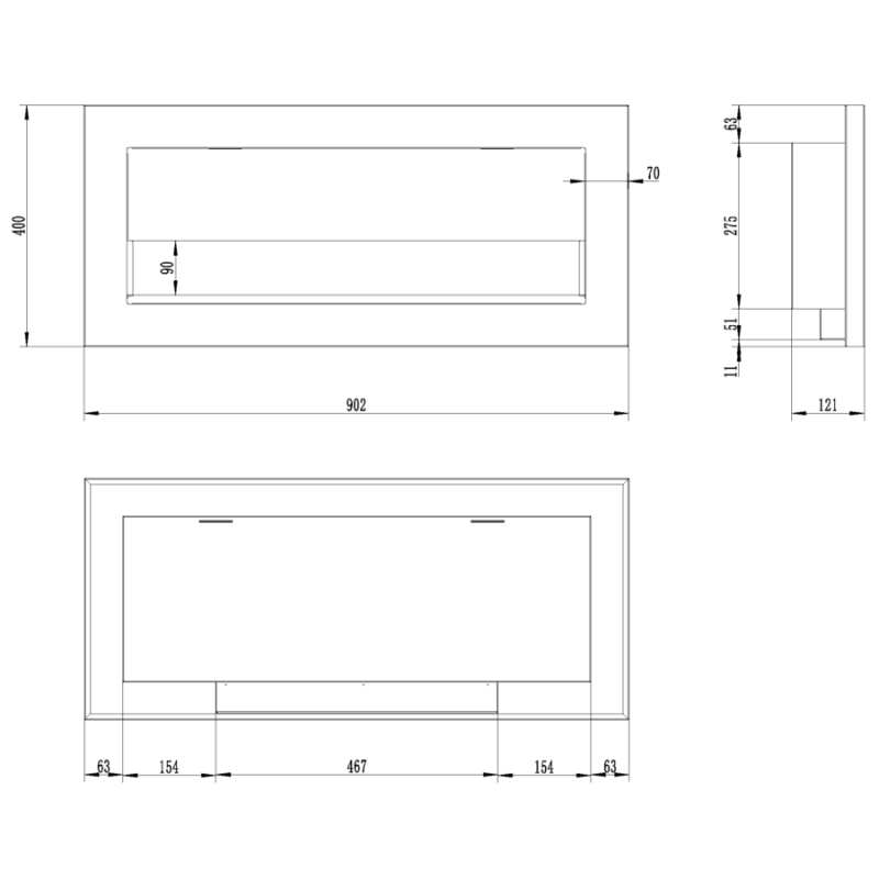 Aflamo Honos 155 z szybą - biokominek ścienny/ do zabudowy