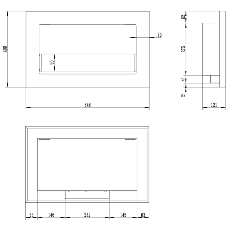 Aflamo Honos 155 z szybą - biokominek ścienny/ do zabudowy