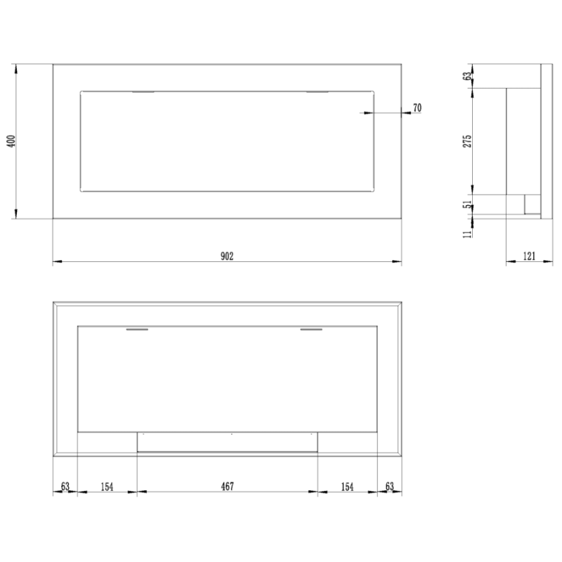 Aflamo Honos 155 - biokominek ścienny/ do zabudowy