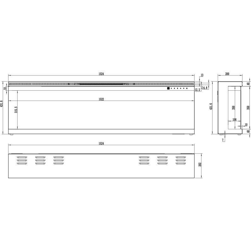 Aflamo Unique 107-kominek elektryczny LED ścienny/do zabudowy